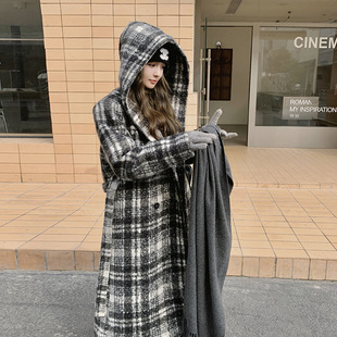 罗芬 故事面料女装官方复古格子毛呢大衣冬季女2025新款韩版英伦