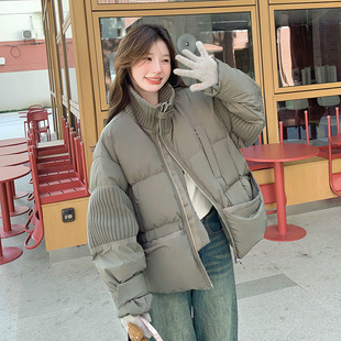 罗芬 故事面料女装官方实拍灰绿色羽绒服女2025冬设计感针织拼接