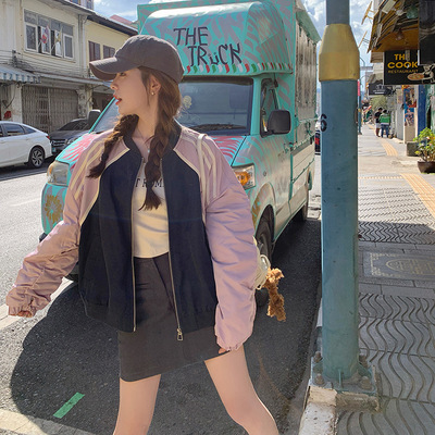 罗芬 故事面料女装官方实拍拼色棒球服外套女春秋小个子韩系宽松2