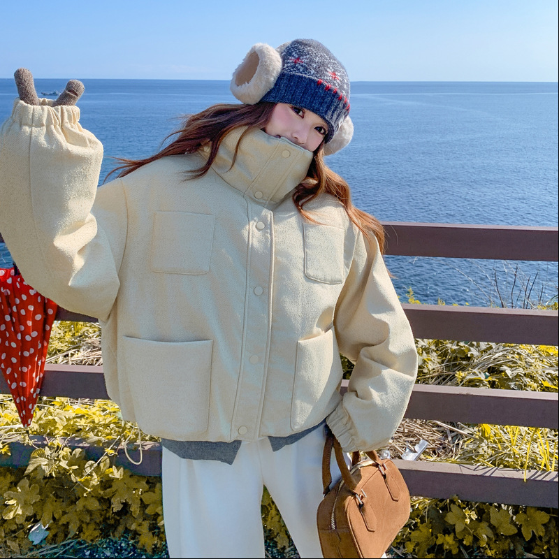 罗芬 故事面料女装官方鹅黄色学院风连帽短款羽绒服女2025冬季新