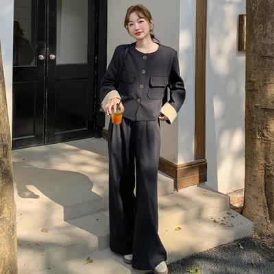 罗芬 故事面料女装官方实拍老钱风时尚休闲阔腿裤长裤套装女春202