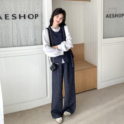 罗芬 故事面料女装官方实拍高级感小香风马甲阔腿裤三件套女春秋