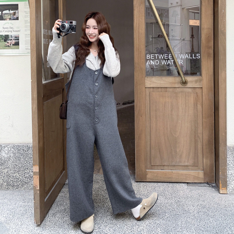 罗芬 故事面料女装官方实拍灰色韩版慵懒风毛呢背带阔腿裤2025冬,女装/女士精品,时尚套装,淘宝优惠券,粉丝福利购,淘宝优惠卷