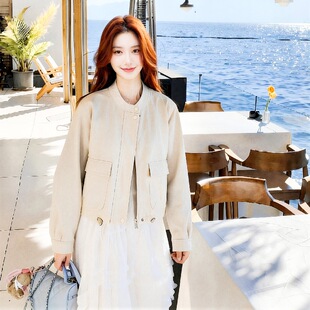 休闲洋气短款 官方实拍减龄机车时尚 夹克上衣202 故事面料女装 罗芬