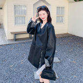 罗芬 官方实拍黑色撞色提花皮衣外套短裙两件套2026 故事面料女装