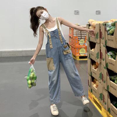 罗芬 故事面料女装官方实拍设计感撞色牛仔背带裤女夏2025新款春