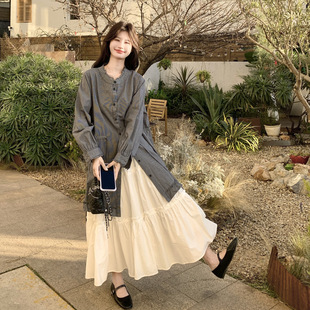 罗芬 故事面料女装官方实拍韩系复古格子衬衫半身裙套装2026春款