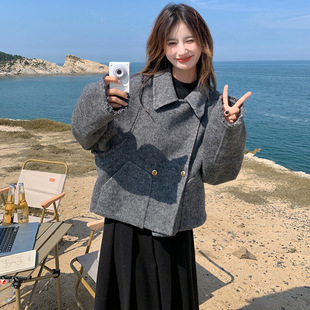 罗芬 故事面料女装官方实拍温柔风短款双面呢羊毛大衣2025冬款时