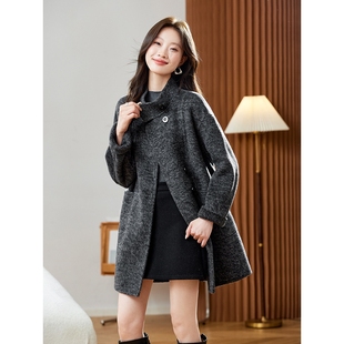 双面羊毛大衣长款 罗芬 新款 官方2025秋冬季 立领纯色 故事面料女装