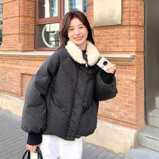 罗芬 故事面料女装官方实拍短款羽绒服女冬季2025新款小个子波点