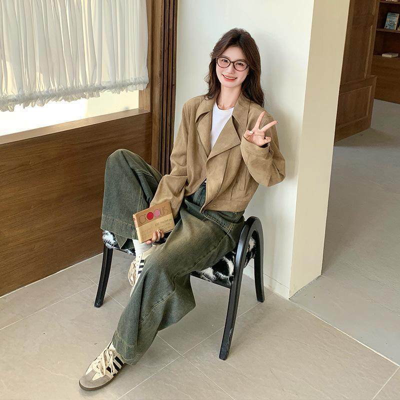 罗芬 故事面料女装官方美式复古短款麂皮绒外套女2025春季新款高,女装/女士精品,时尚套装,淘宝优惠券,粉丝福利购,淘宝优惠卷