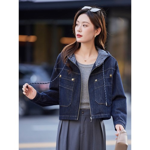 罗芬 故事面料女装官方高级感连帽牛仔短外套2025秋季超好看洋气