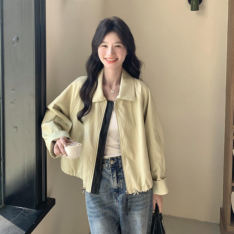 罗芬 故事面料女装官方实拍全香槟色设计感蛋白皮衣外套女美式复