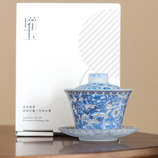 瓘玉满花悬停盖碗三才盖碗悬停茶杯德化家用泡茶功夫茶具套装