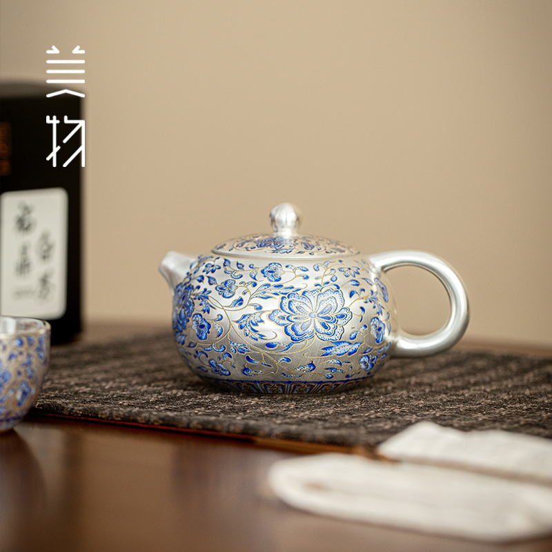 缠枝莲银壶轻奢高档鎏银陶瓷宫廷风瓷胎包银壶一壶二杯酒壶泡茶壶