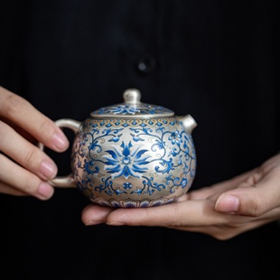 轻奢高档鎏银陶瓷茶壶功夫茶具宫廷风瓷胎包银壶酒壶泡茶 2024新款