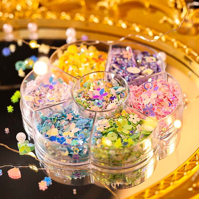 幻彩小亮片diy材料包梅花盒马卡龙色混款手工装饰奶油胶配件贴片