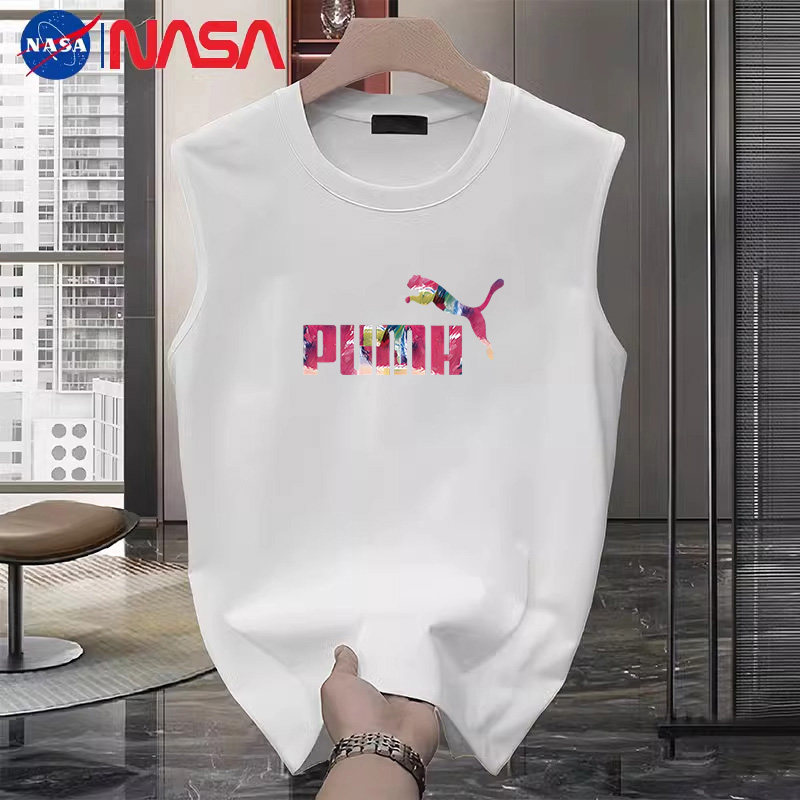 NASA联名纯棉无袖背心重磅春夏男坎肩洋气加大码t恤印花上衣显瘦