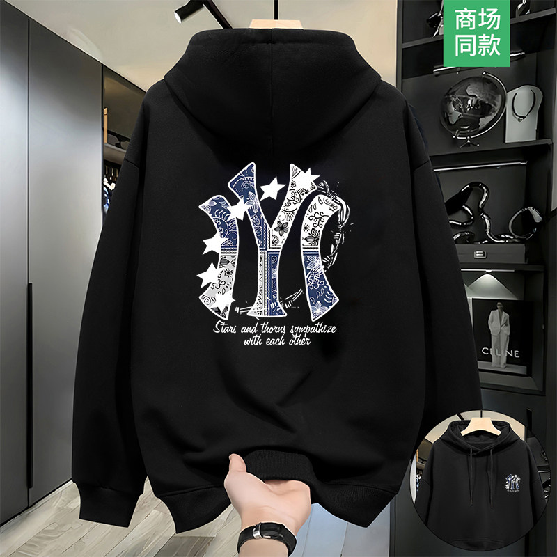 NASA联名情侣款秋冬加绒连帽卫衣印花上衣男套头衫百搭加大码宽松