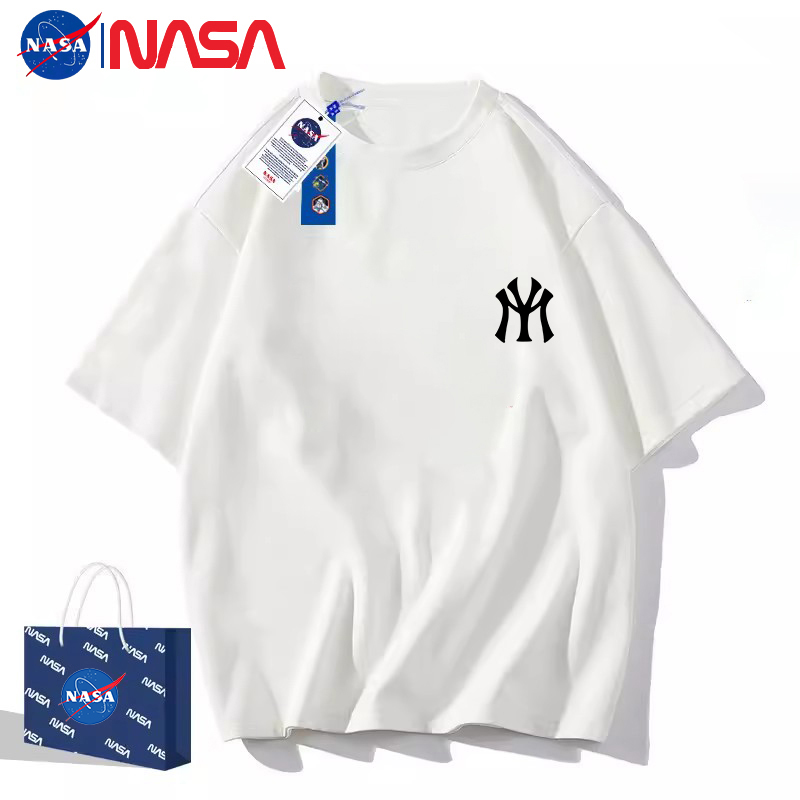 NASA联名100%纯棉白色短袖t恤男款夏季潮流潮牌宽松大码男生上衣