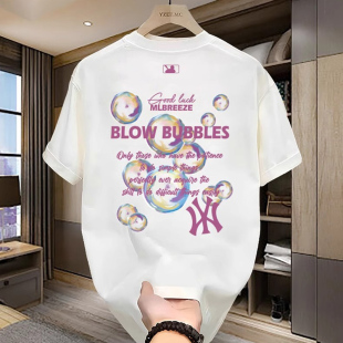 NASA联名加大码宽松圆领印花上衣2025春夏季男校园风纯棉短袖T恤