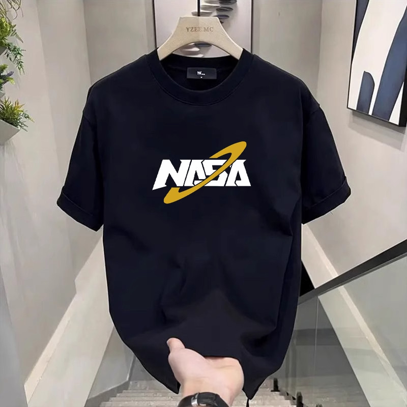 NASA联名高街风加大码男印花上衣薄款半袖圆领纯棉短袖T恤春夏季