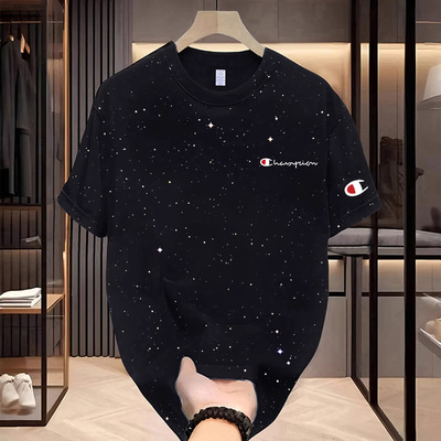 NASA联名男加大码2025春夏季打底衫细闪印花上衣圆领纯棉短袖T恤