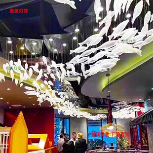 玻璃琉璃鱼片吊灯餐饮空中艺术挂饰鱼吊饰创意鱼群宴会厅酒店定制