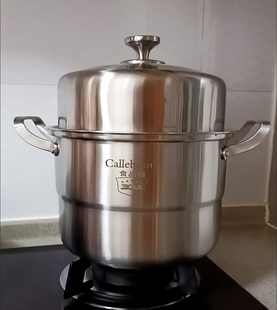 德式304不锈钢大蒸锅蒸笼馒头加厚巨厚一体成型锅底双层蒸锅汤锅