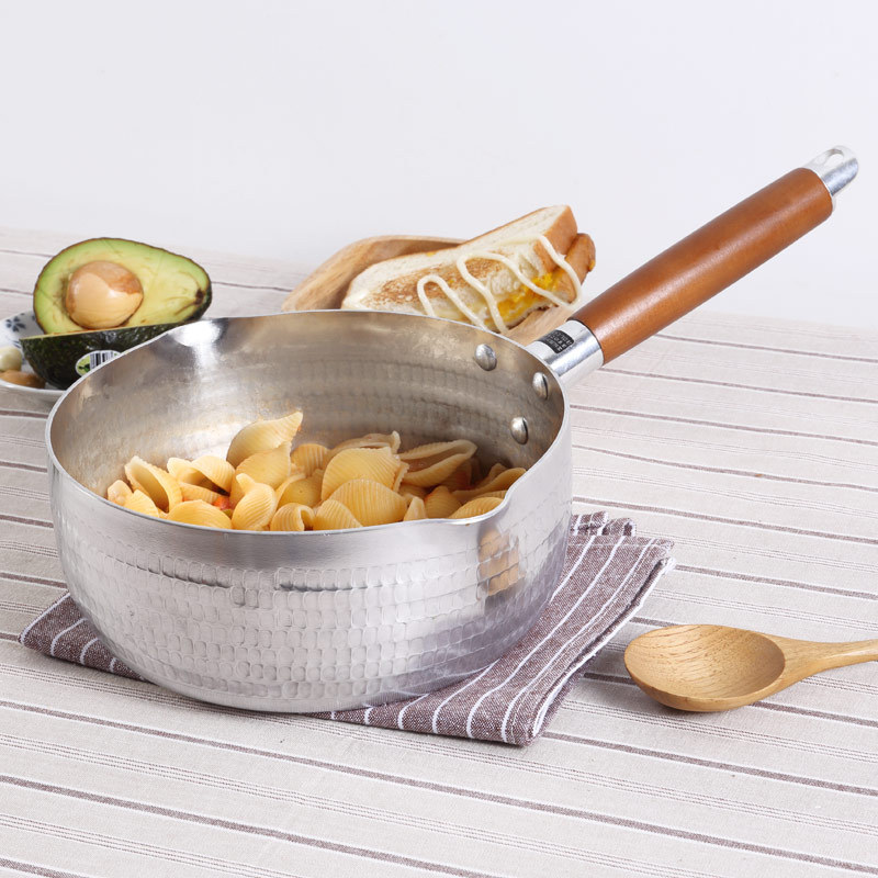 日式款雪平锅大号单柄煮锅加厚复底木柄汤锅煮面麻辣烫锅部队单人