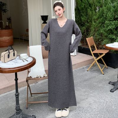 大码女装宽松显瘦慵懒风毛衣裙