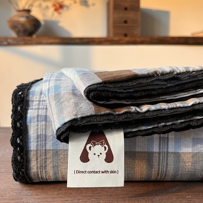 韩系ins柔纱黑色蕾丝小花边格子床单枕套三件套单件被单双人宿舍