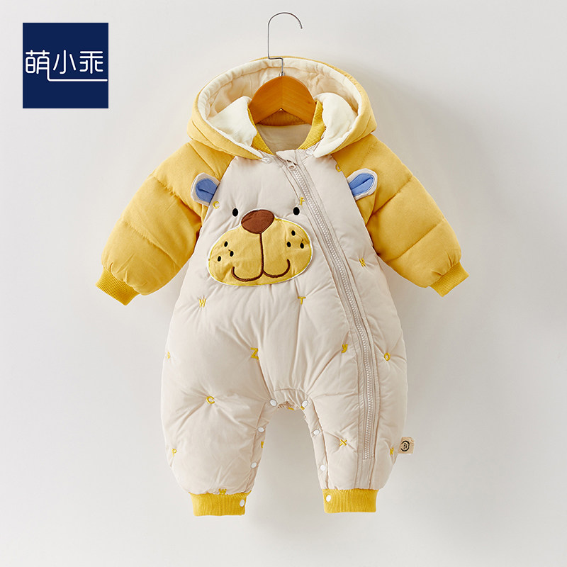 婴儿连体衣冬装可爱男宝宝满月棉服加绒衣服厚哈衣冬季加棉外出服