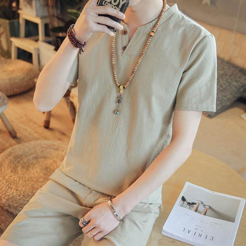 亚麻衬衫男 短袖中老年人渐变色白色麻衣时尚宽松棉麻布夏季麻质在类目 男装, T恤中 - 来自Buy2taobao.com提供专业的淘宝代购服务