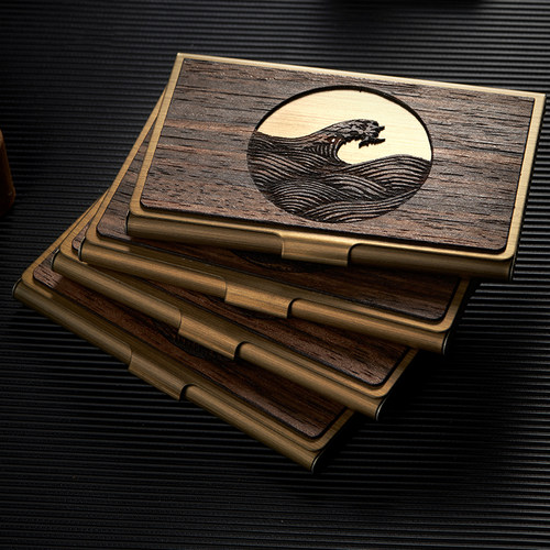 定制刻字创意木质高档金属名片盒