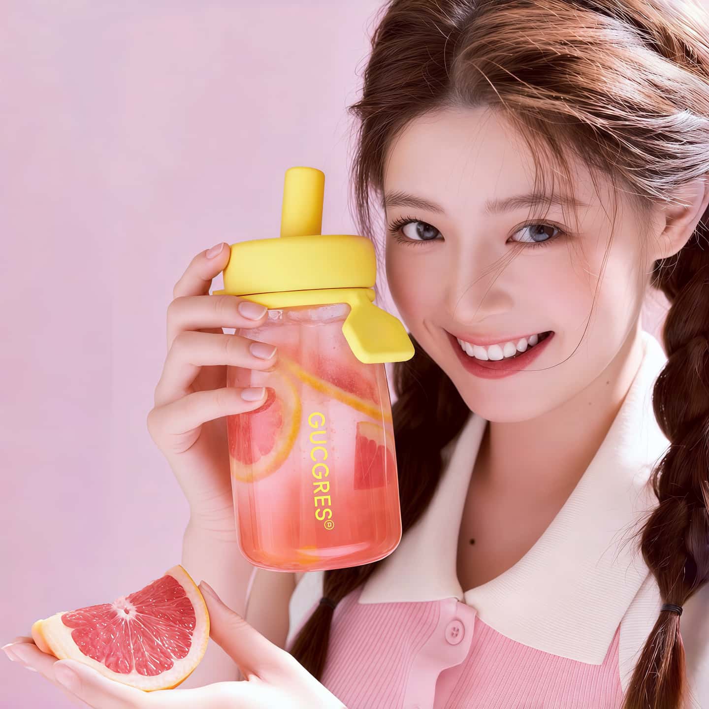 高颜值便携提手玻璃果汁吸管杯图片