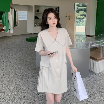 现货优质高腰精品V领疯狂促销2024新款西装冰丝连衣裙浙宝035款号