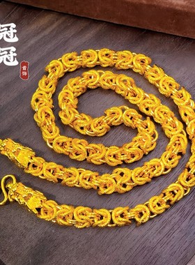 2026越南沙金双头龙骨项链 铜镀金饰品霸气龙骨男士颈链久不掉色