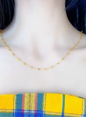 2026古法沙金爆闪雷色珠项链 女轻奢高级感黄铜镀金圆珠锁骨链ins