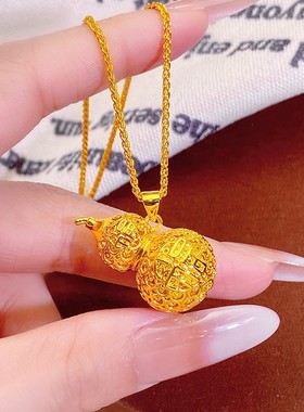 2026越南沙金镂空双福字葫芦吊坠黄铜镀金轻奢福禄毛衣链挂坠久不