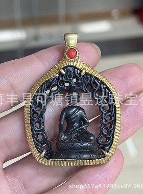 20268k黑金工艺吊坠无相佛镶嵌南红嘎乌盒手工DIY饰配件隔珠文玩