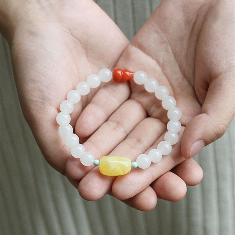 2026和田玉手串8mm单圈DIY女款南红葫芦蜜蜡随型配饰多宝手饰饰品