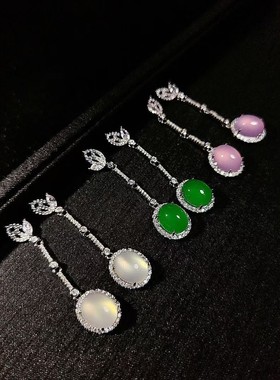 2026银针镶嵌冰种绿玉髓女神长款耳环紫罗兰玛瑙玉石耳坠饰品