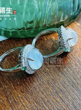 2026新中式国风复古晶莹剔透天然白玉髓戒指 起光蛋面冰种玉髓戒