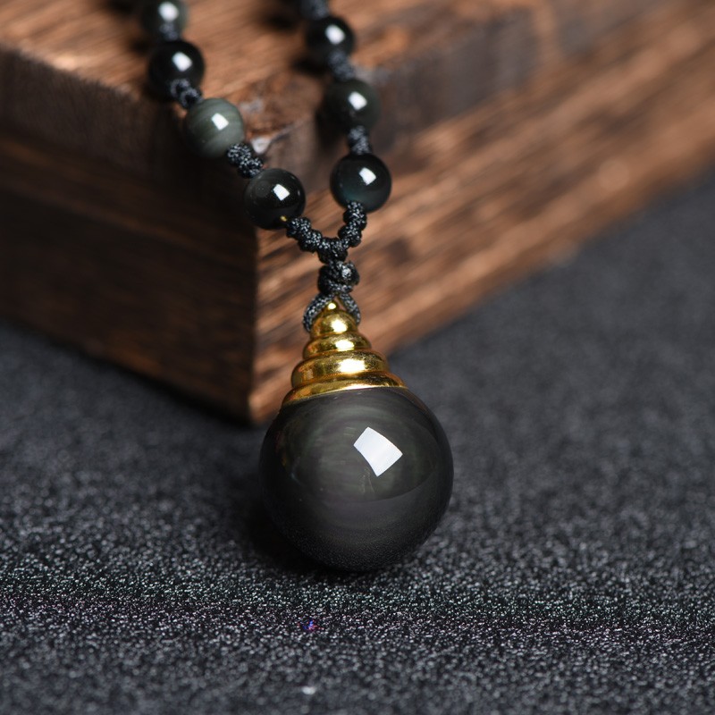 2026天然黑曜石金耀石冰彩眼舍利子瓶塔楞严咒嘎乌盒精油瓶项链挂