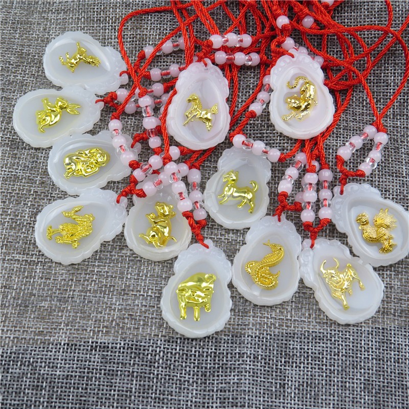 2026新品仿白玉金镶玉吊坠男女款项链观音佛红绳挂件会销礼品礼物