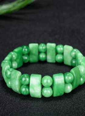 2026绿干青翡翠桶珠手链满绿色帝王绿铁龙生翡翠路路通玉石手串