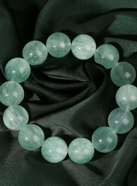 2026晶德珠宝天然薄荷绿兔毛萤石手链女生小清新单圈百搭圆珠手串