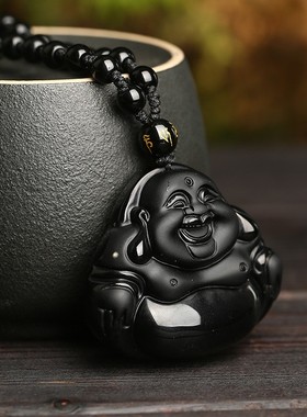 2026诚石珠宝天然黑曜弥勒佛吊坠男女款水晶笑佛饰品厂家