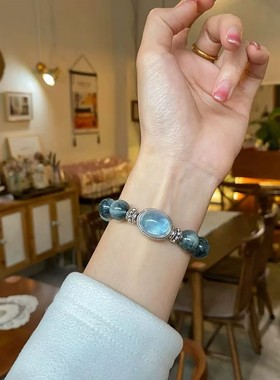 2026天然海蓝宝魔盒鹰眼石手串月光石白水晶招财旺事业小众送闺蜜